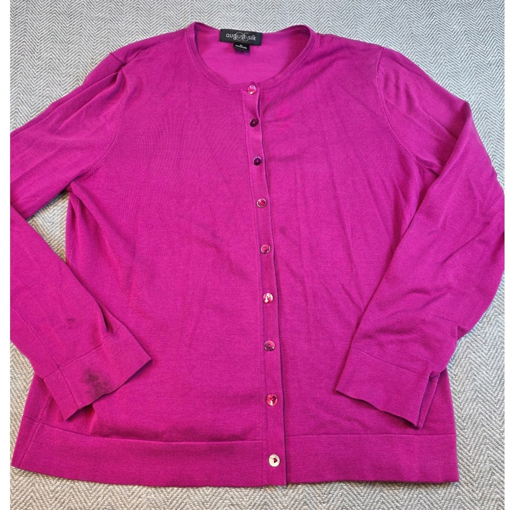 August Silk Magenta Pink Long Sleeve Button Front Cardigan Sweater Womens XL